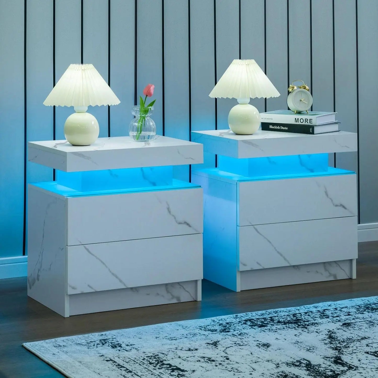 Set of 2 LED side stands with 2 Drawers