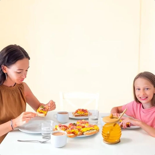 Glass Honey Jar with Wooden Lid Honey Jar with Dipper and Wooden Coaster 9.5OZ