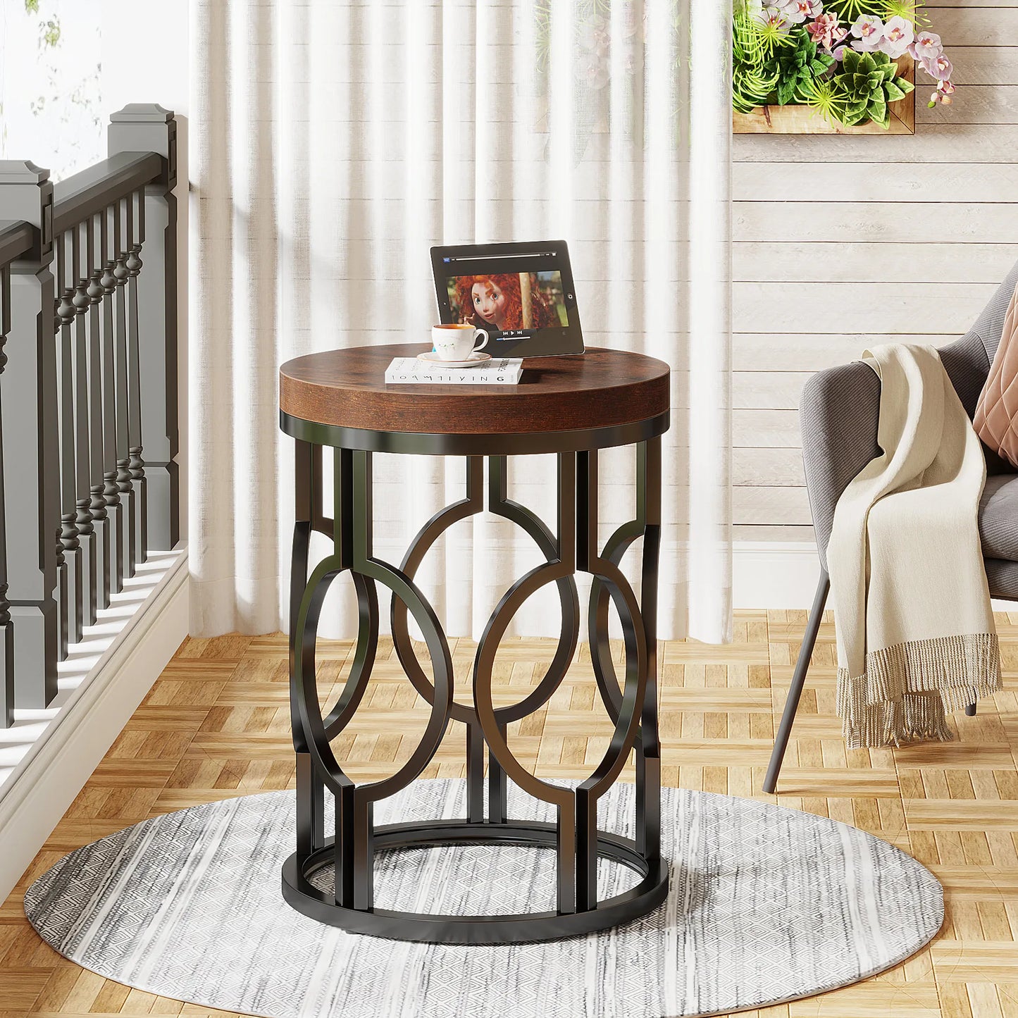 Industrial SideTable with Metal Hollow Frame