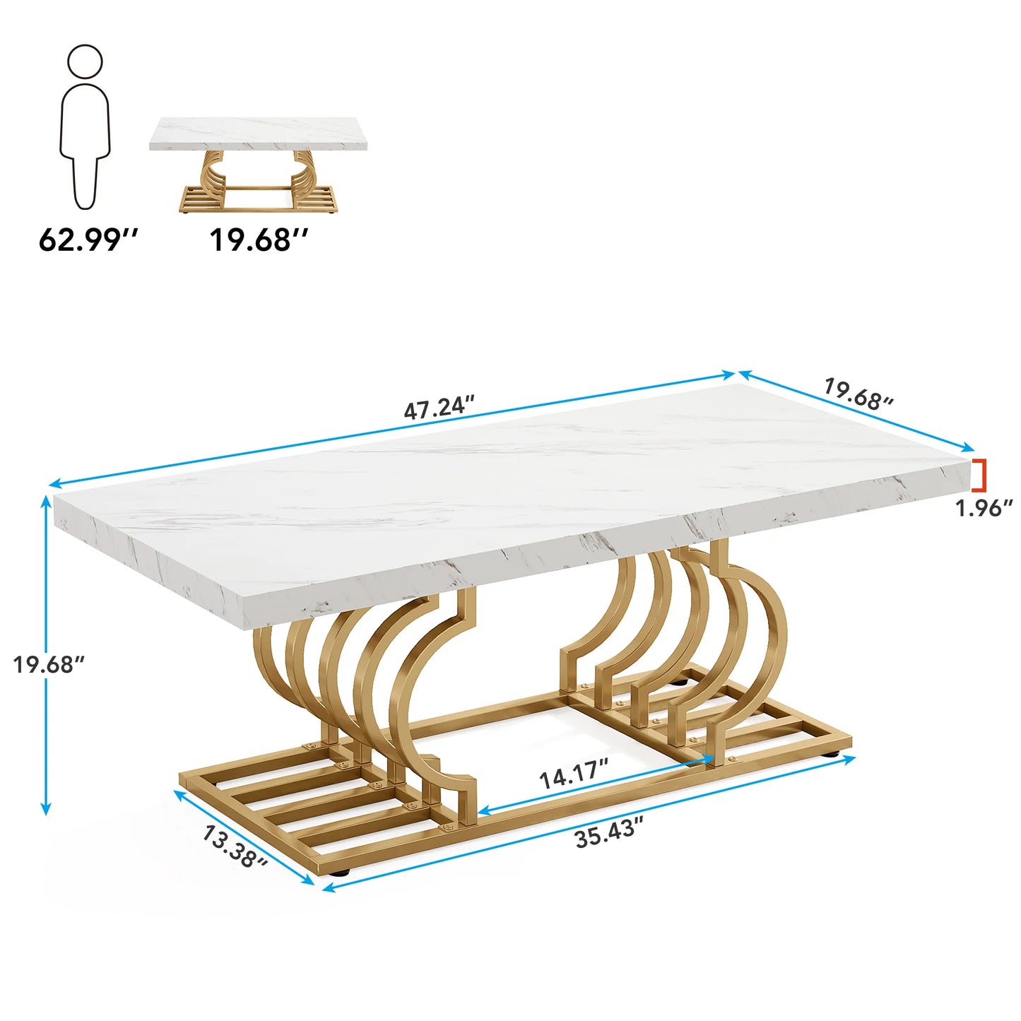 47.24-inch 2-tier Faux Marble Wood Coffee Table