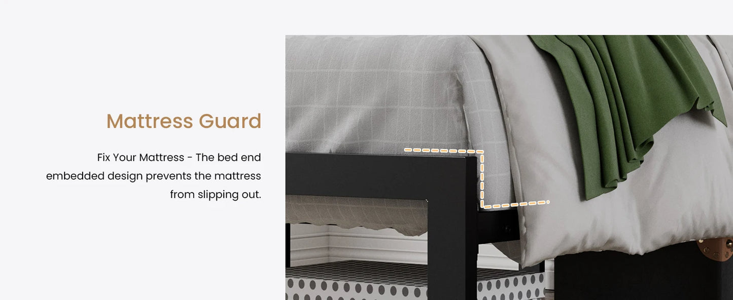 King Size Platform Bed Frame with Upholstered Headboard, Metal Slats Support, Noise Free
