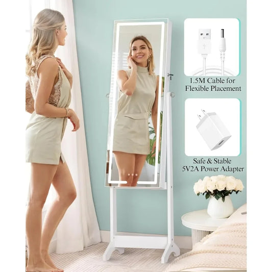 Jewelry Armoire, 60" Full Length Mirror with Jewelry Storage