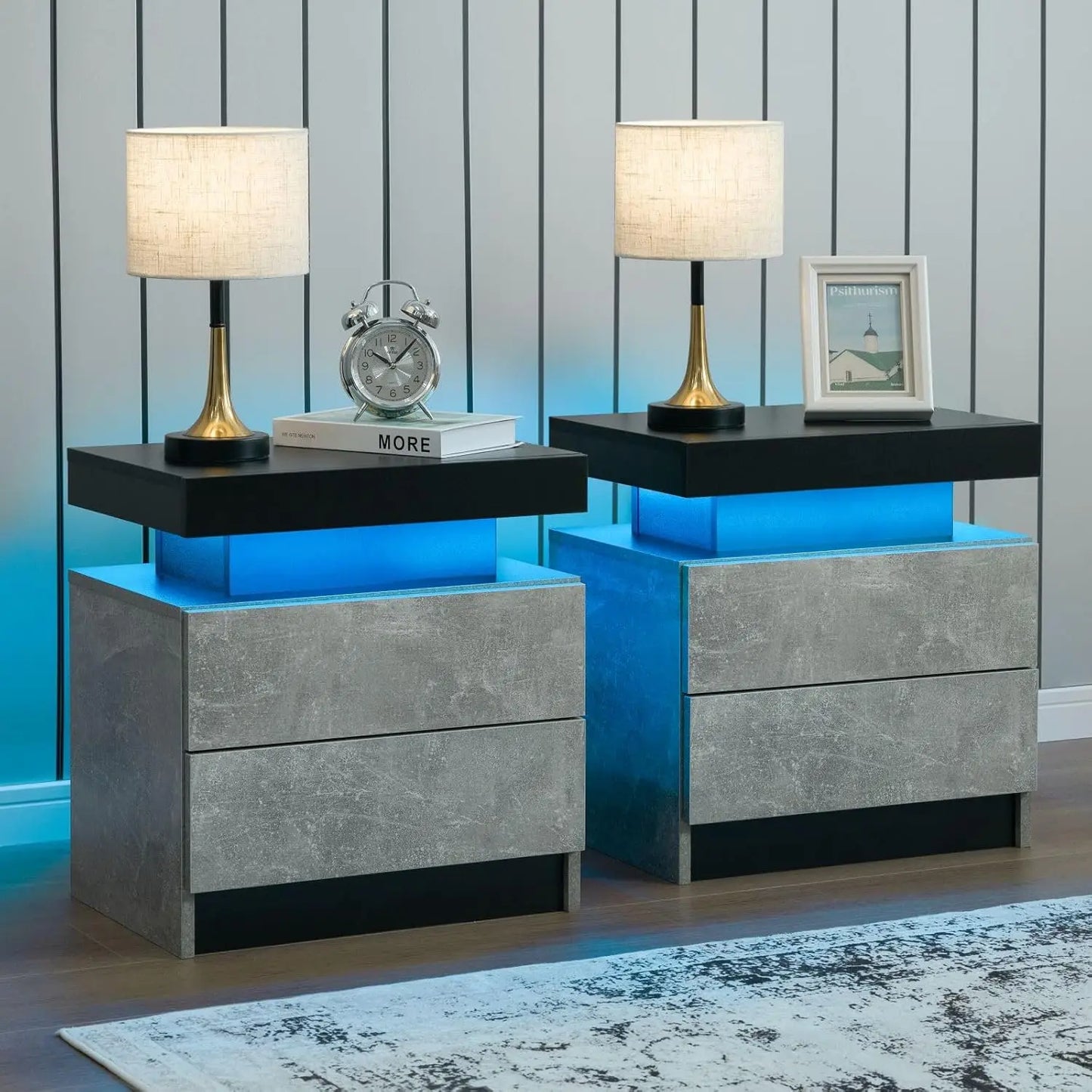 Set of 2 LED side stands with 2 Drawers