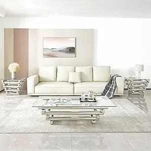 55" Rectangular Tempered Glass Top with Stainless Steel Legs