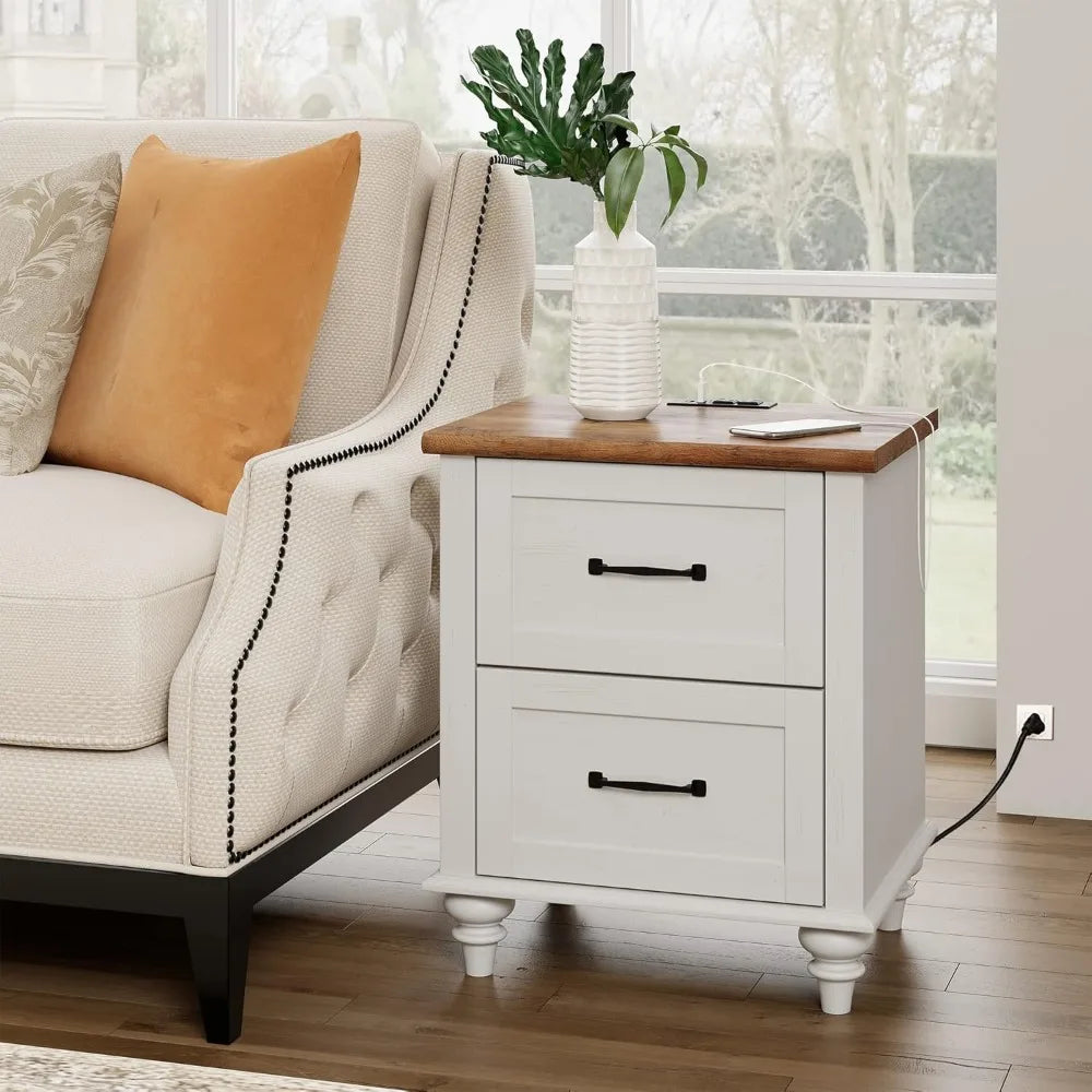 20 Inch Side Stand with 2 Drawers, Solid Wood Legs