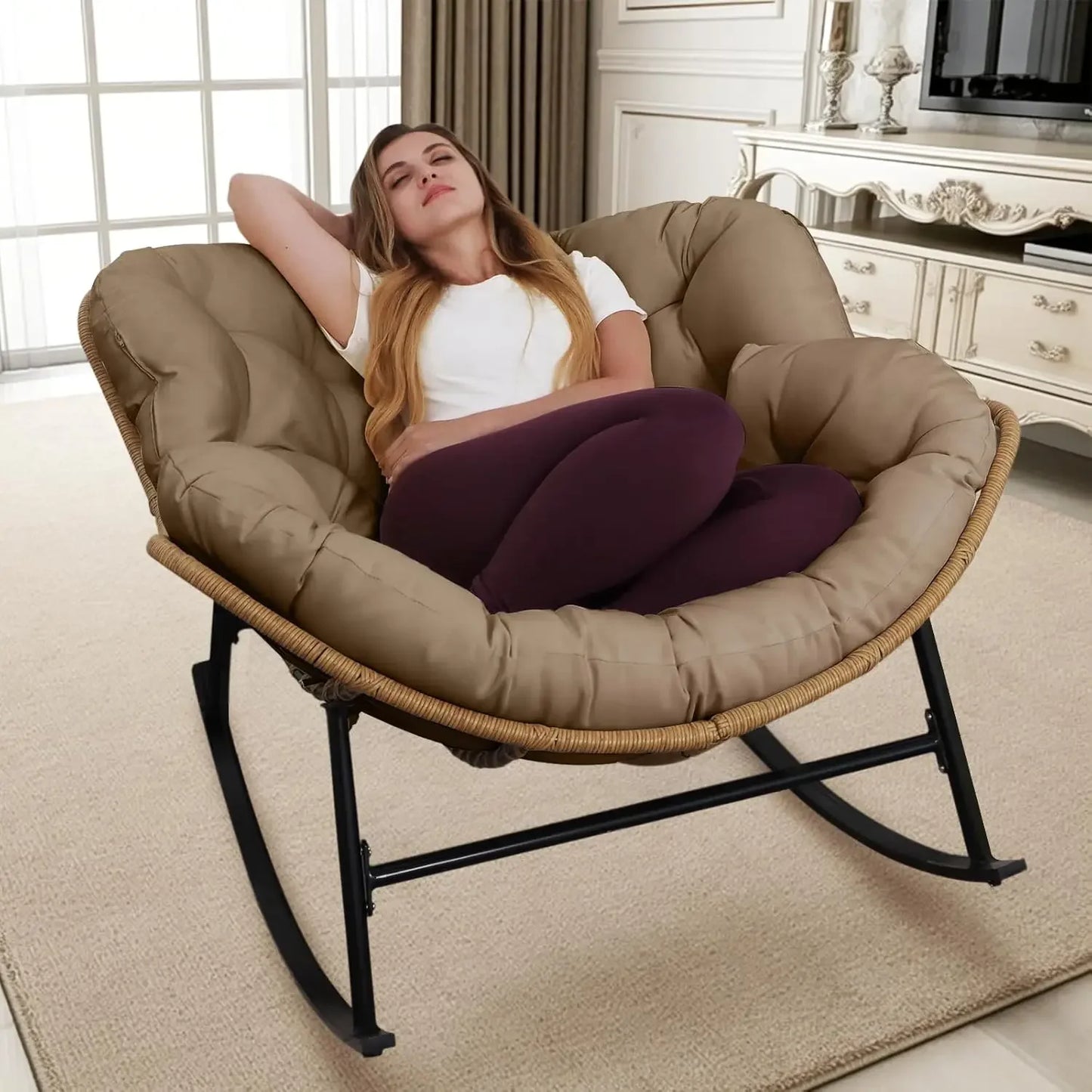 Outdoor Papasan Rocking Chair with Padded Cushion (2 colors)