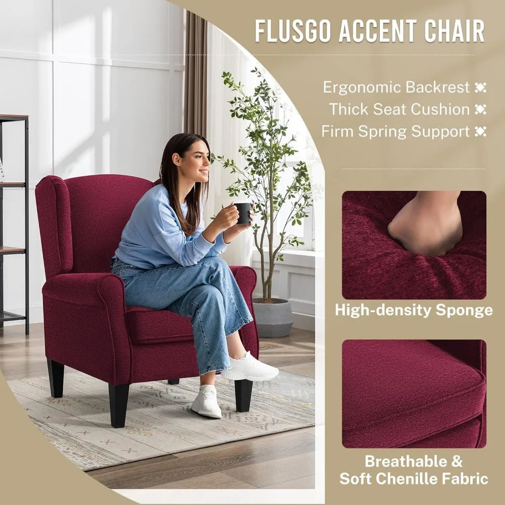 Chenille Fabric Armchair with High Resilience Sponge & Sturdy Legs