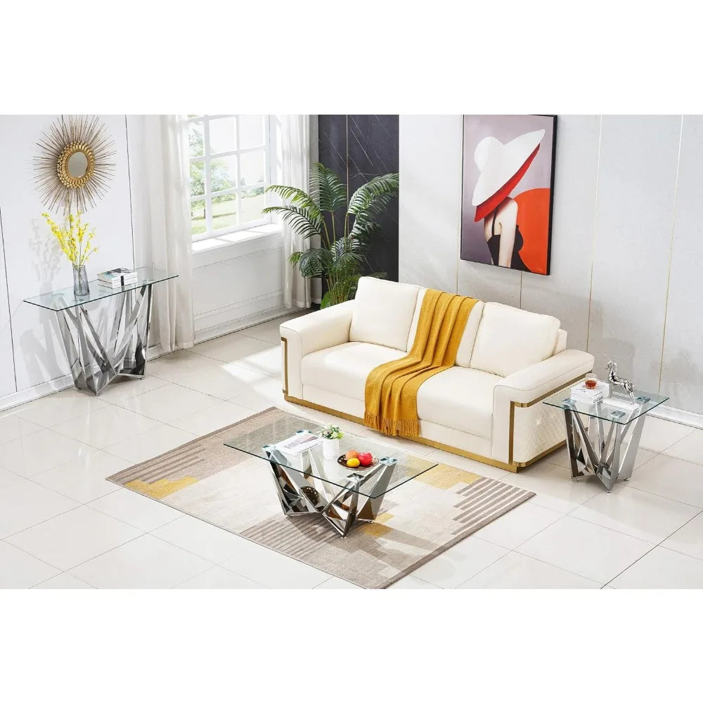 47 inch Glass Console Table with Stainless Steel Frame