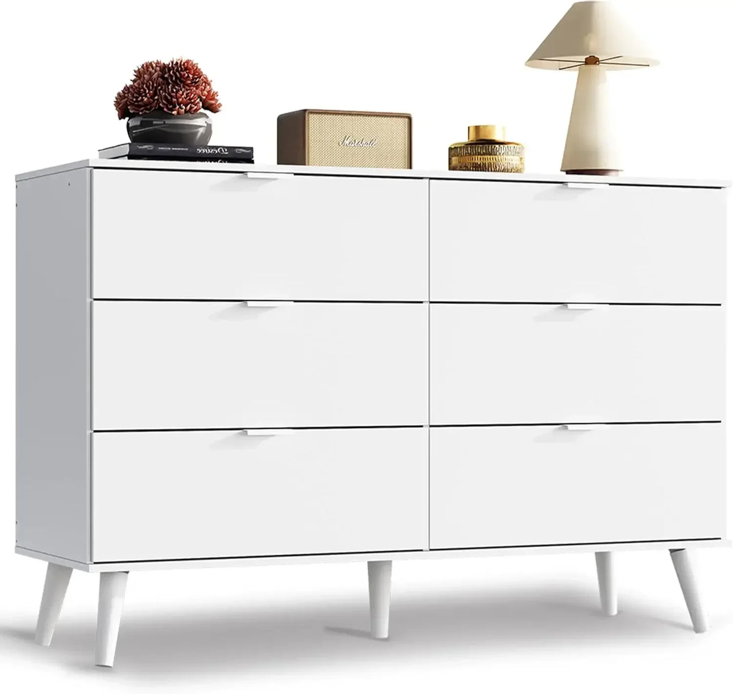 6 Drawer, 47.24'' Wide Wood Dresser with Sturdy Metal Handle