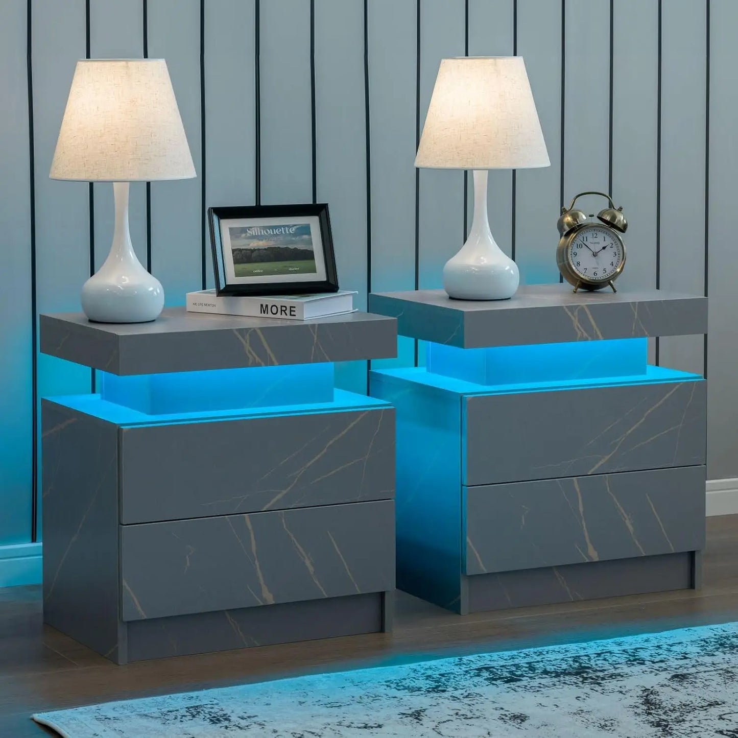 Set of 2 LED side stands with 2 Drawers