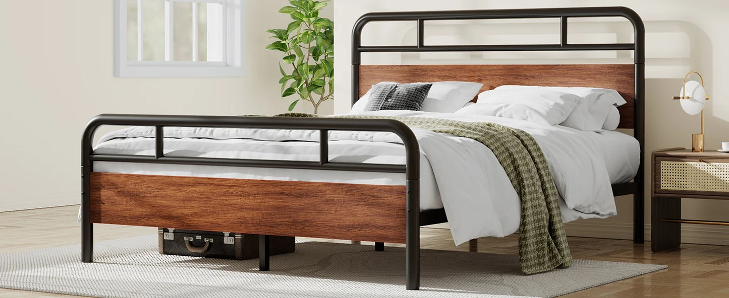 King Size Platform Bed Frame with Upholstered Headboard, Metal Slats Support, Noise Free