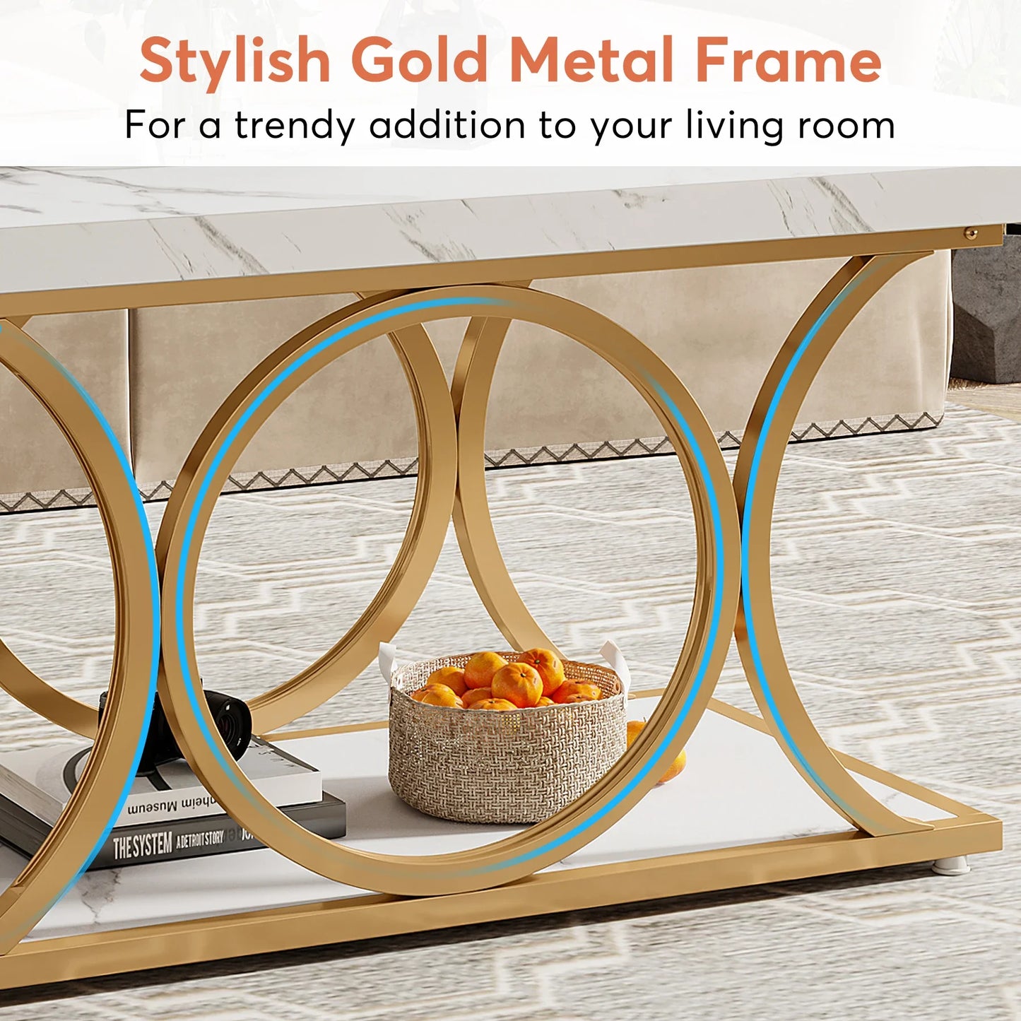 47.24-inch 2-tier Faux Marble Wood Coffee Table