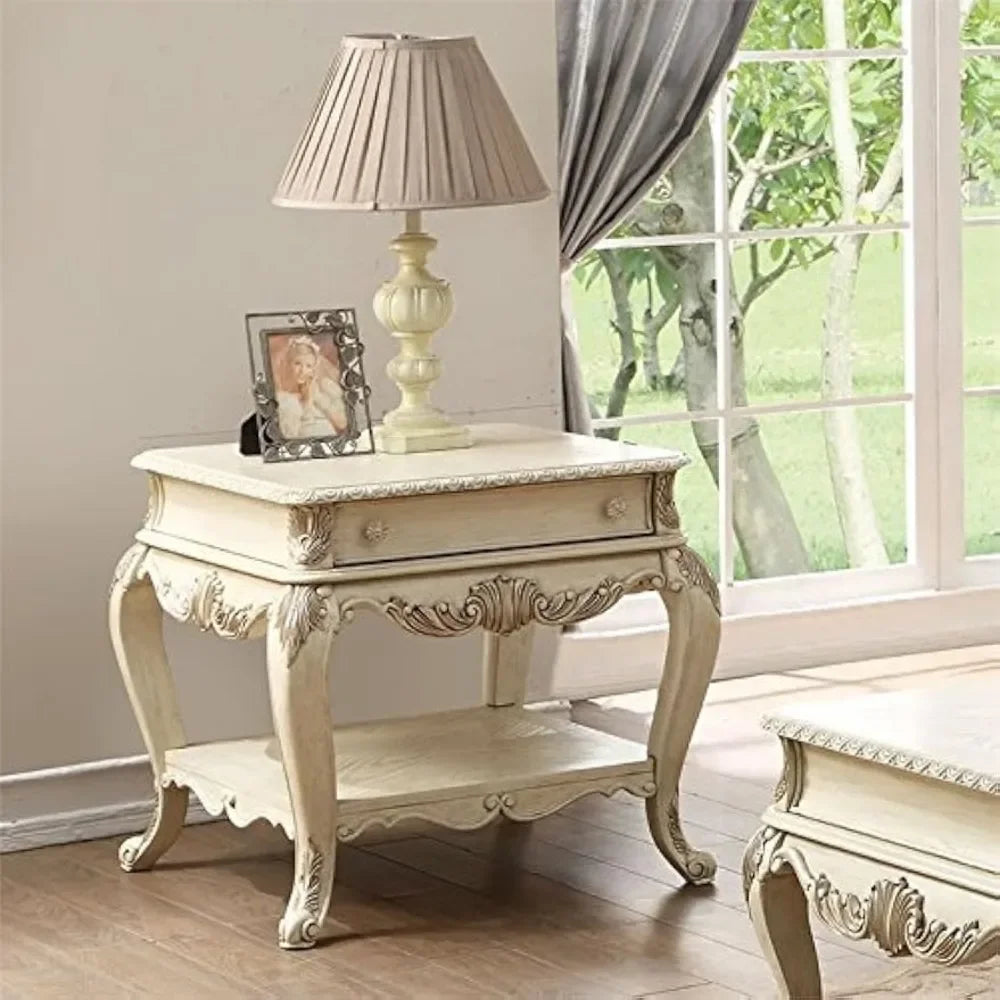 1 Drawer Wooden End Table with Bottom Shelf