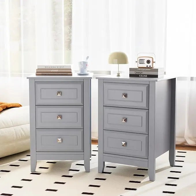 Set 2, 18.54" W Nightstand with Charging Station, 3 Drawer side stands,