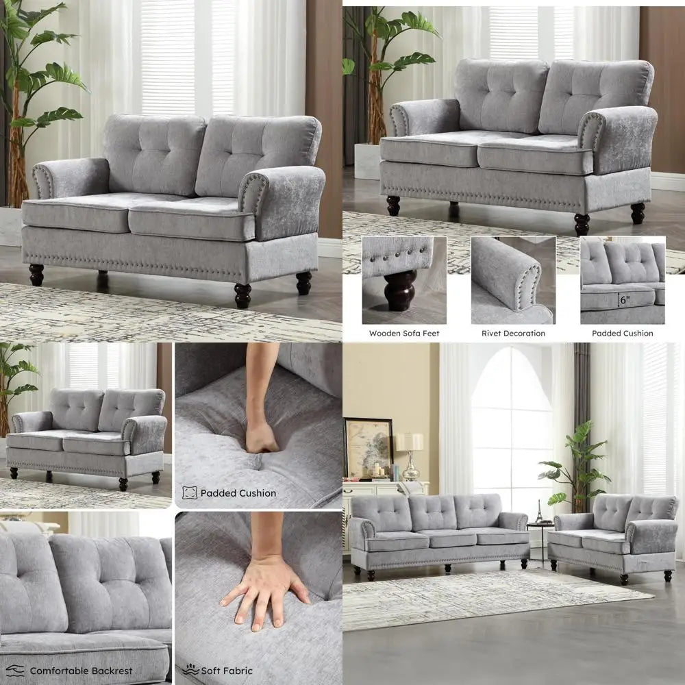 Loveseat with Rivet Accents and Wooden Legs
