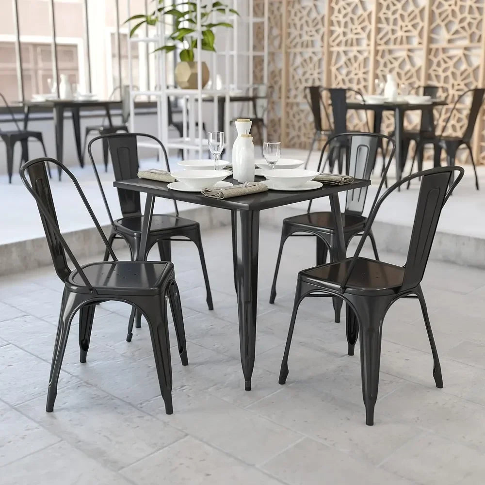 31.75" Square Black Metal Indoor-Outdoor Table