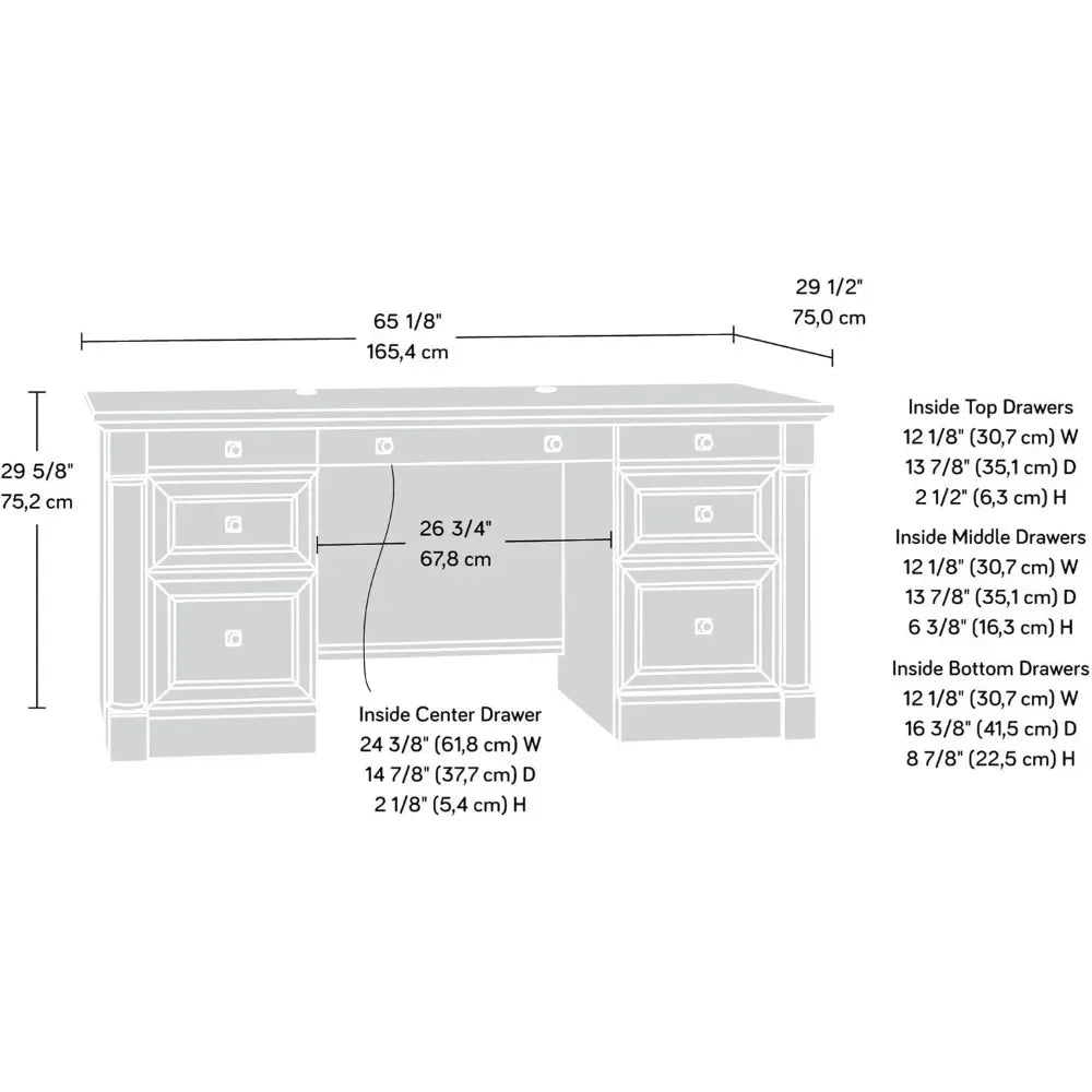 Executive Desk, L: 65.12" x W: 29.53" x H: 29.61", Split Oak finish