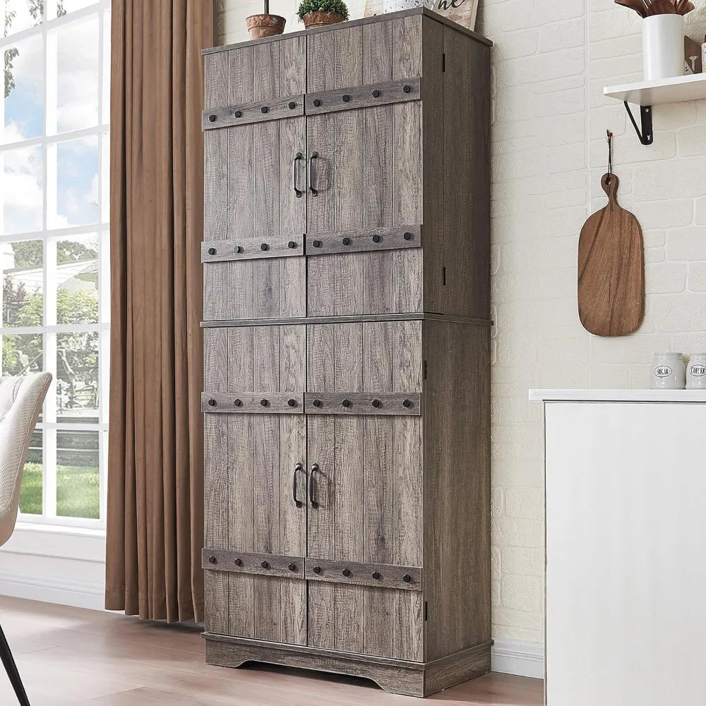 72" Farmhouse Kitchen Pantry Cabinet with Door Organizer & Adjustable Shelves