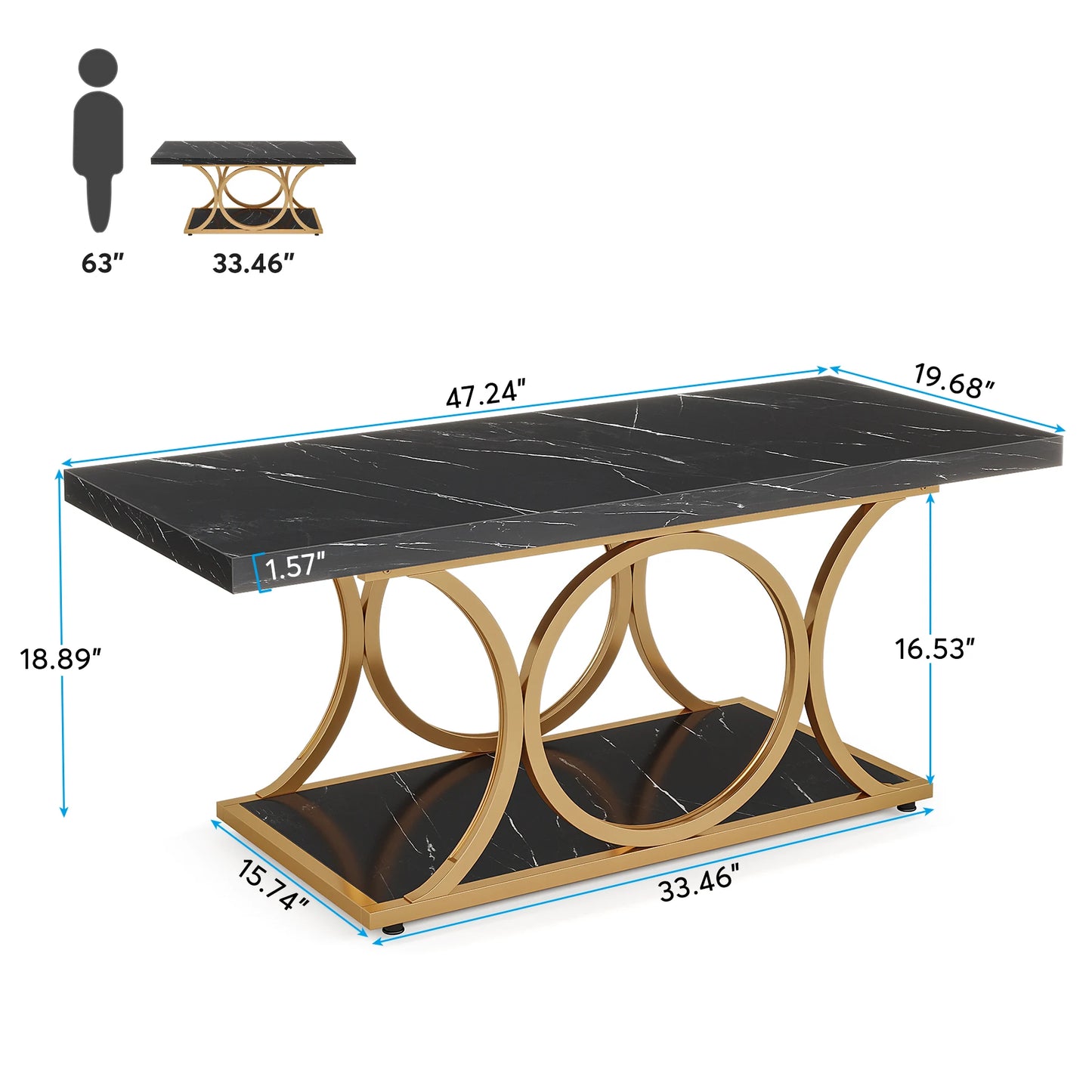 47.24-inch 2-Tier Faux Marble Wood Coffee Table