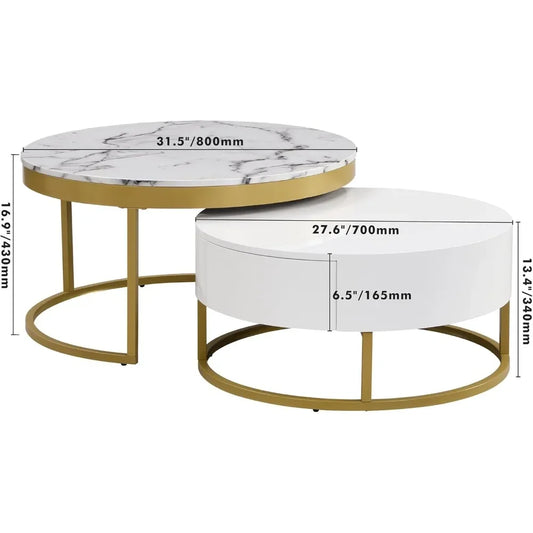 Modern Round Nesting Coffee Table with Drawers
