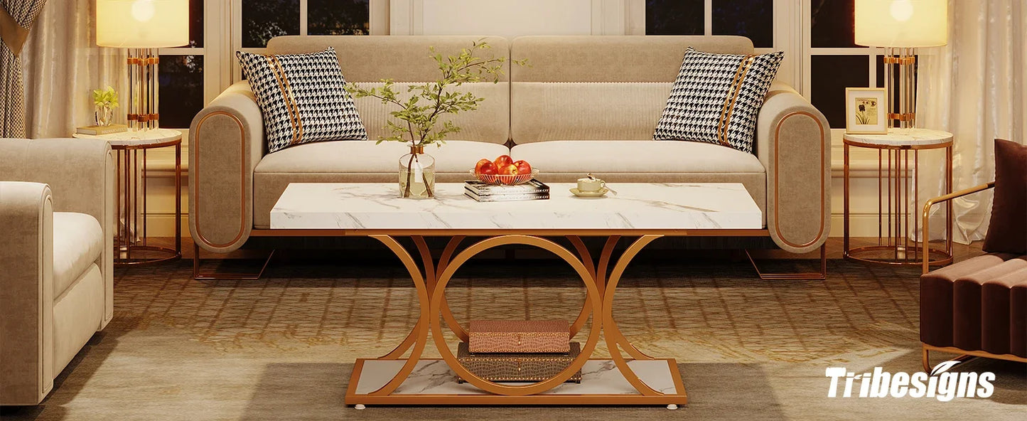 47.24-inch 2-tier Faux Marble Wood Coffee Table