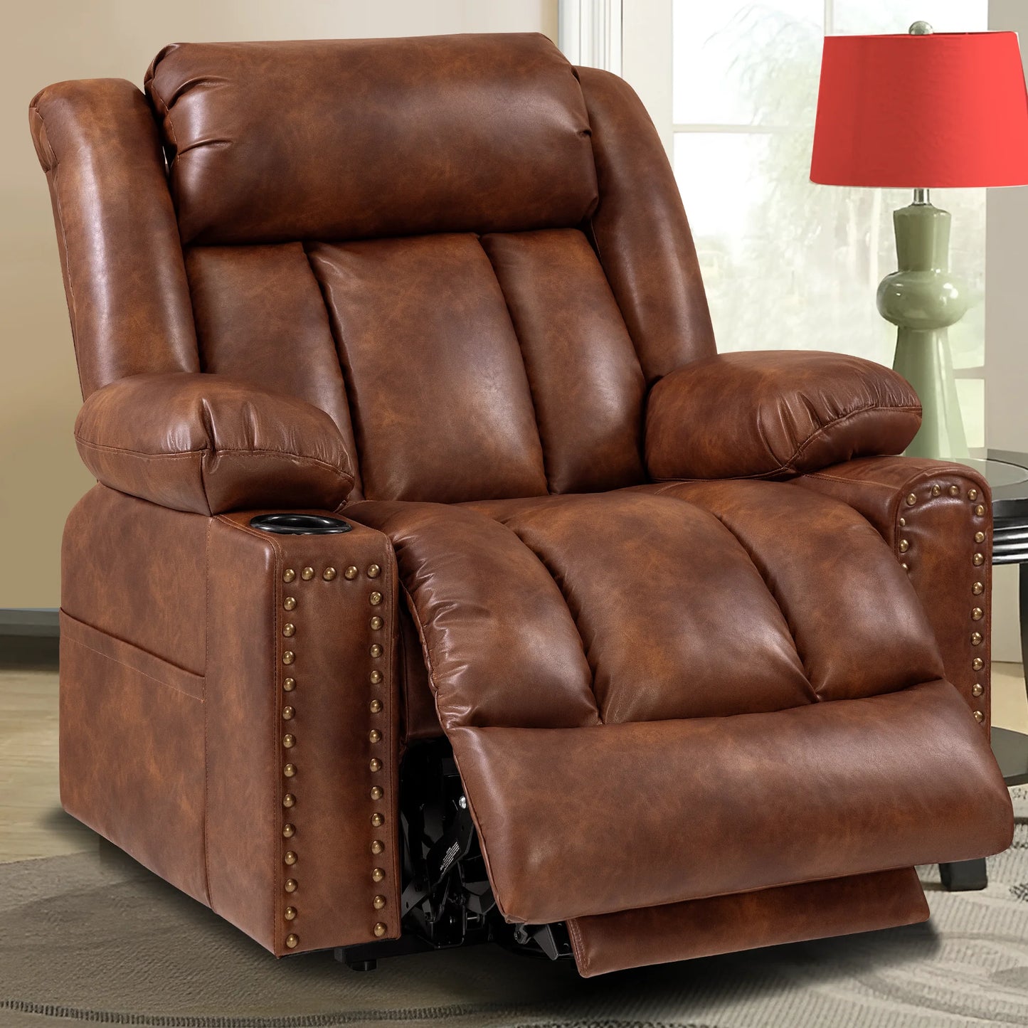 Large Faux Leather Power Lift Chair Recliner with Power Headrest