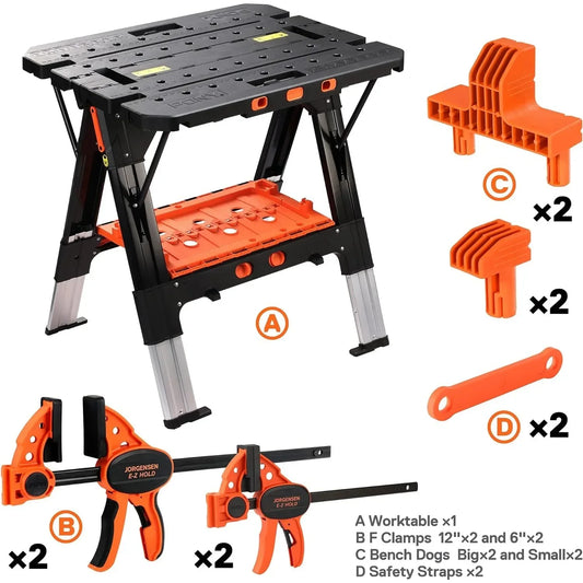 2-in-1 as Sawhorse & Workbench, Load Capacity 1000 lbs-Sawhorse & 500 lbs-Workbench