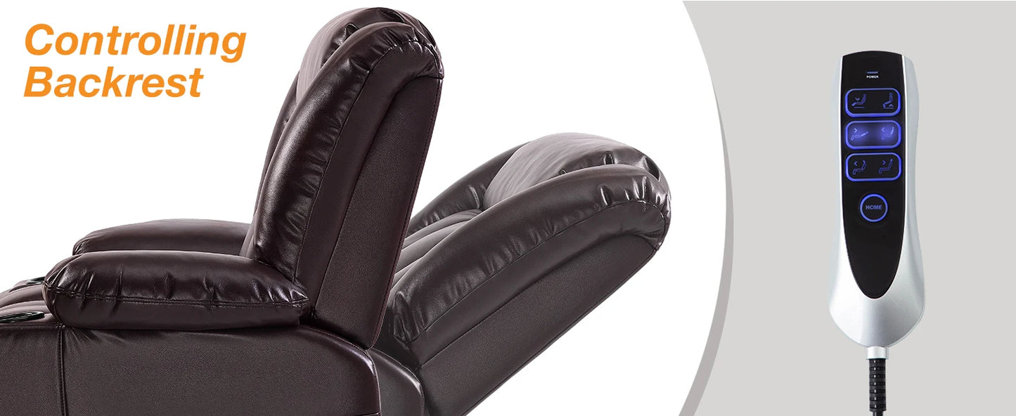 Large Faux Leather Power Lift Chair Recliner with Power Headrest