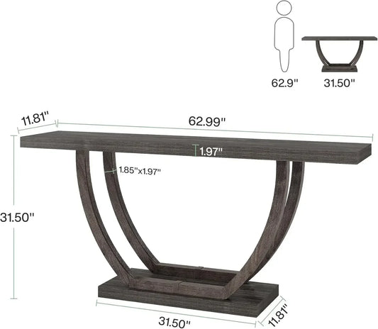 63-Inch Skinny Console Table with Geometric Base