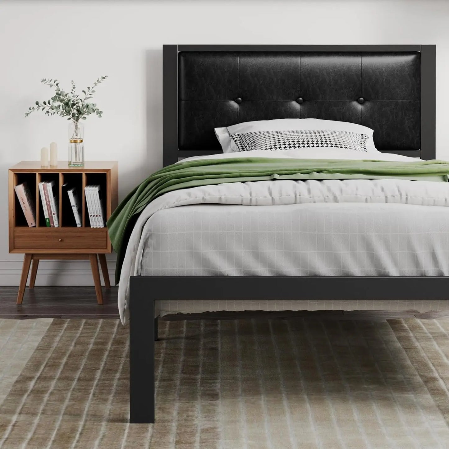 King Size Platform Bed Frame with Upholstered Headboard, Metal Slats Support, Noise Free