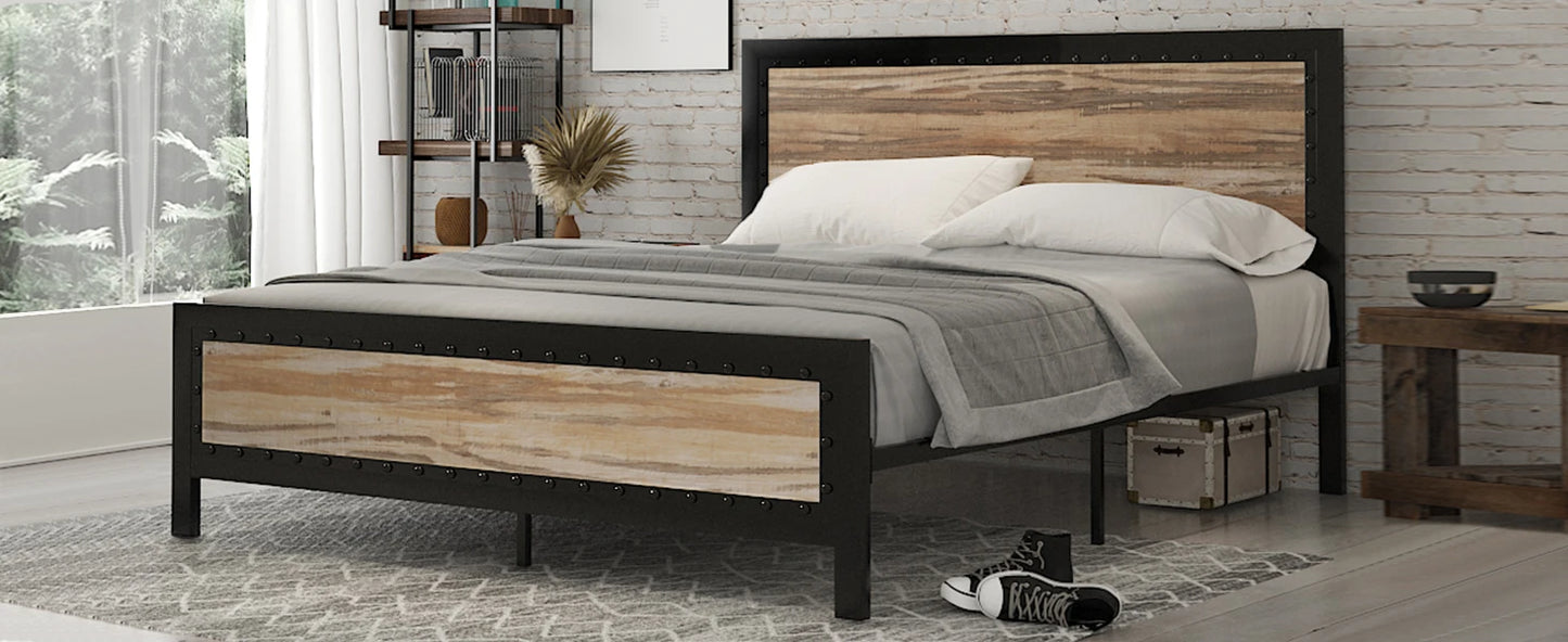 King Size Platform Bed Frame with Upholstered Headboard, Metal Slats Support, Noise Free