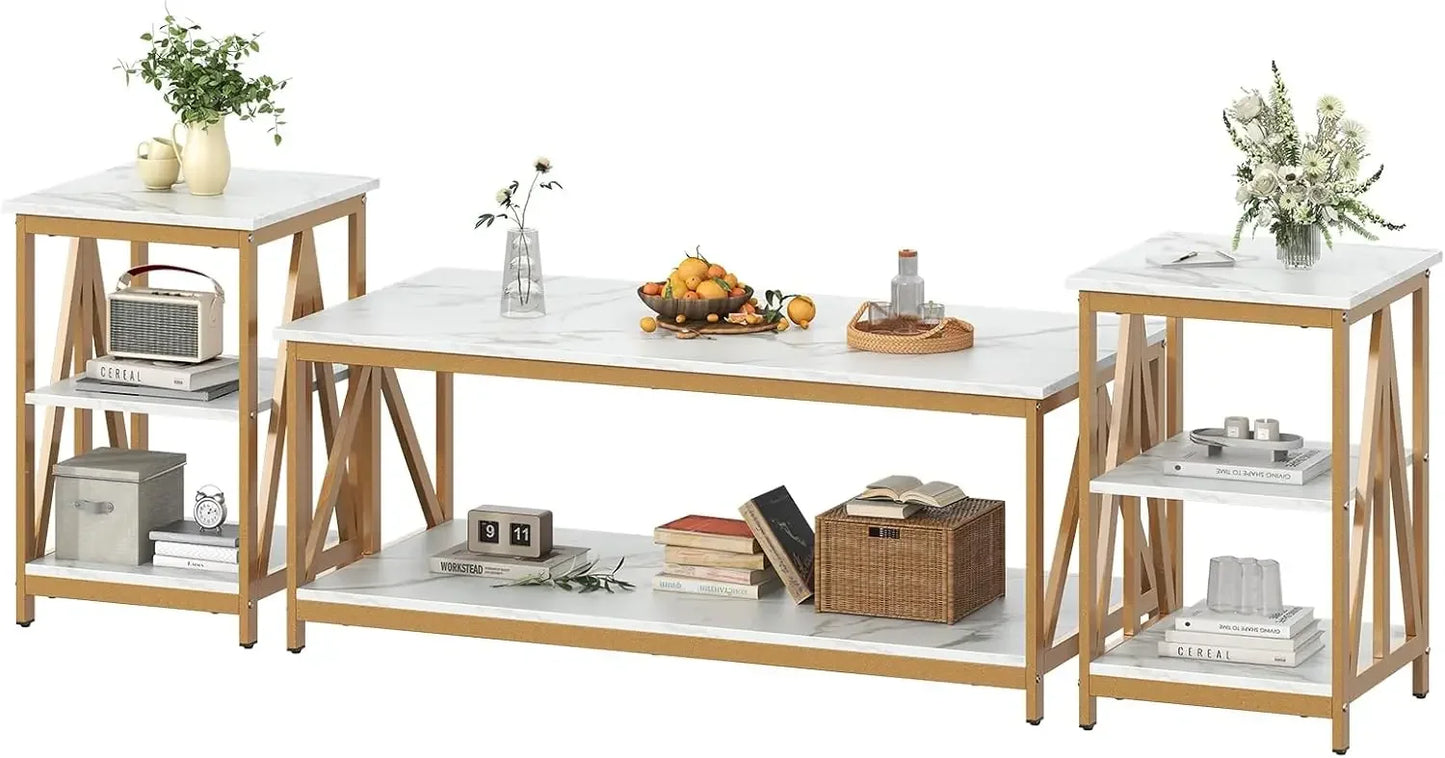 Industrial X-Design Coffee Table and 2 End Side Tables