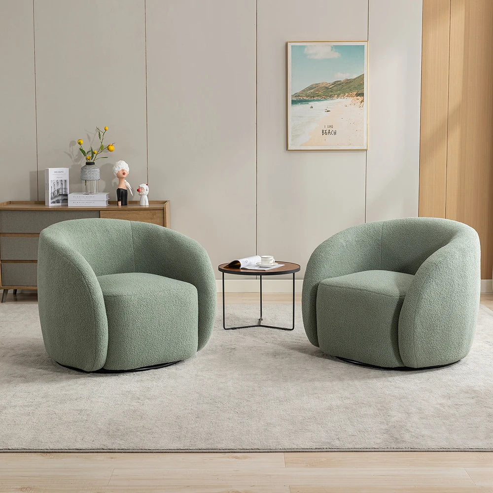 Set of 2 Upholstered Round Barrel Accent Chairs with a 360 degree swivel
