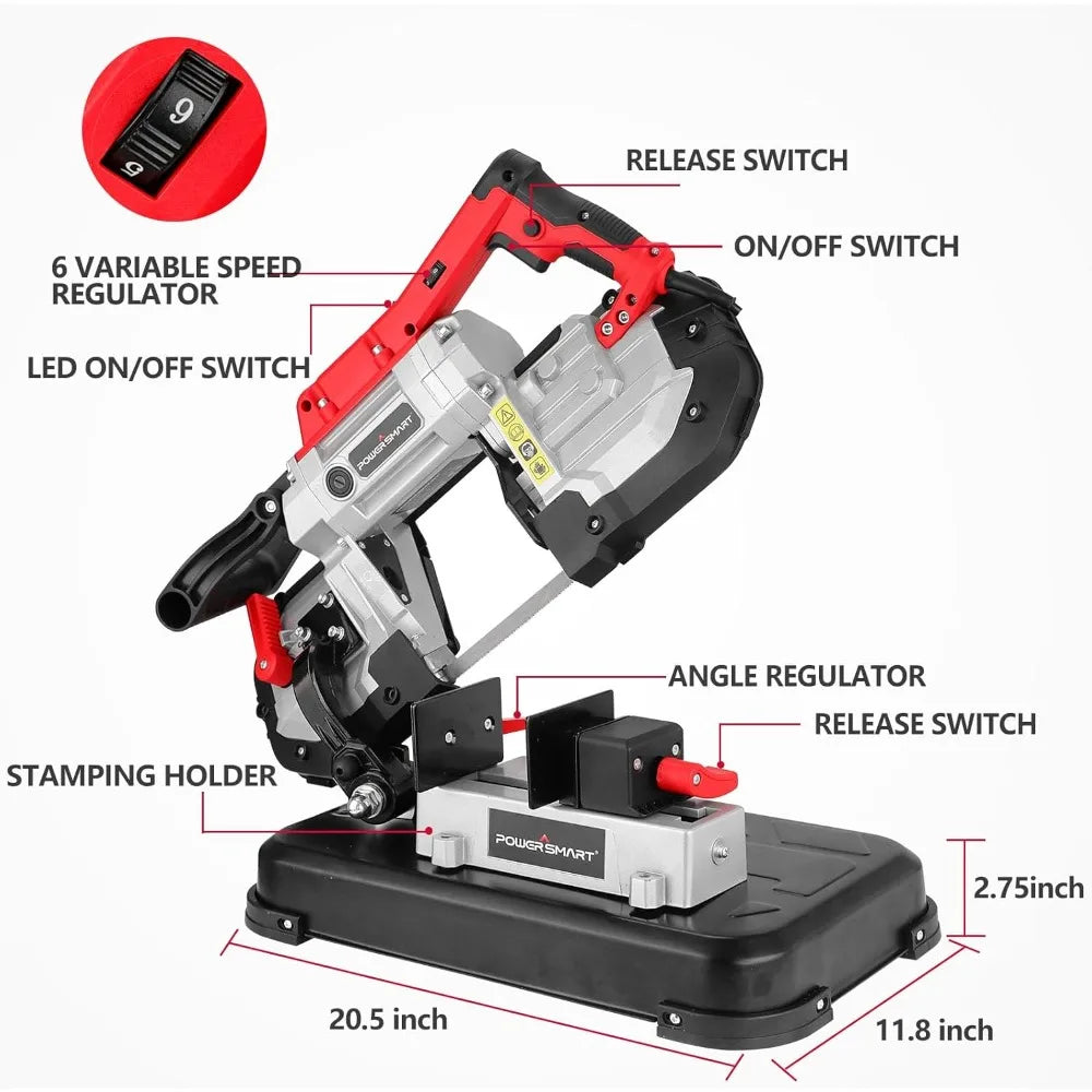 Portable Metal Band Saw with Removable Alloy Steel Base, 10Amp 1100W Motor 5-Inch Deep Cut