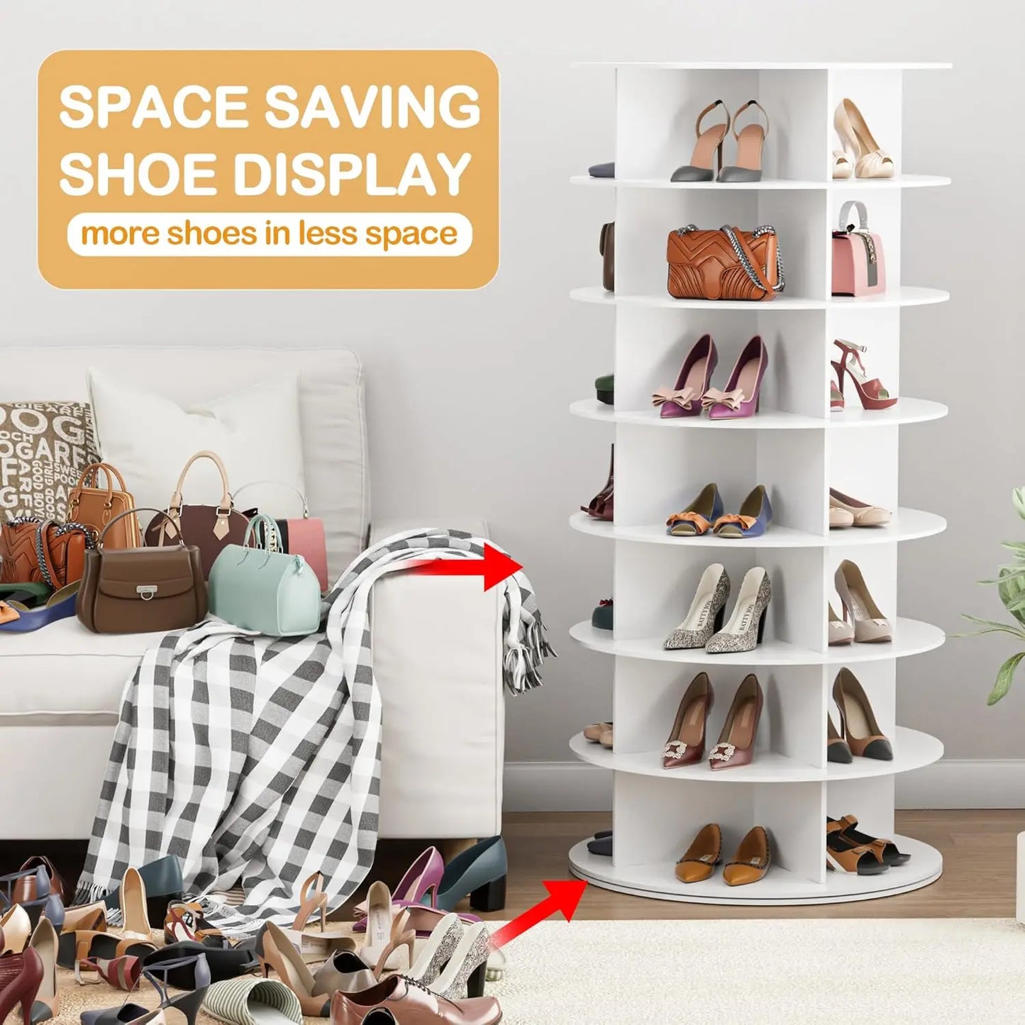 Rotating Shoe Rack Tower 7 Tier Organizer