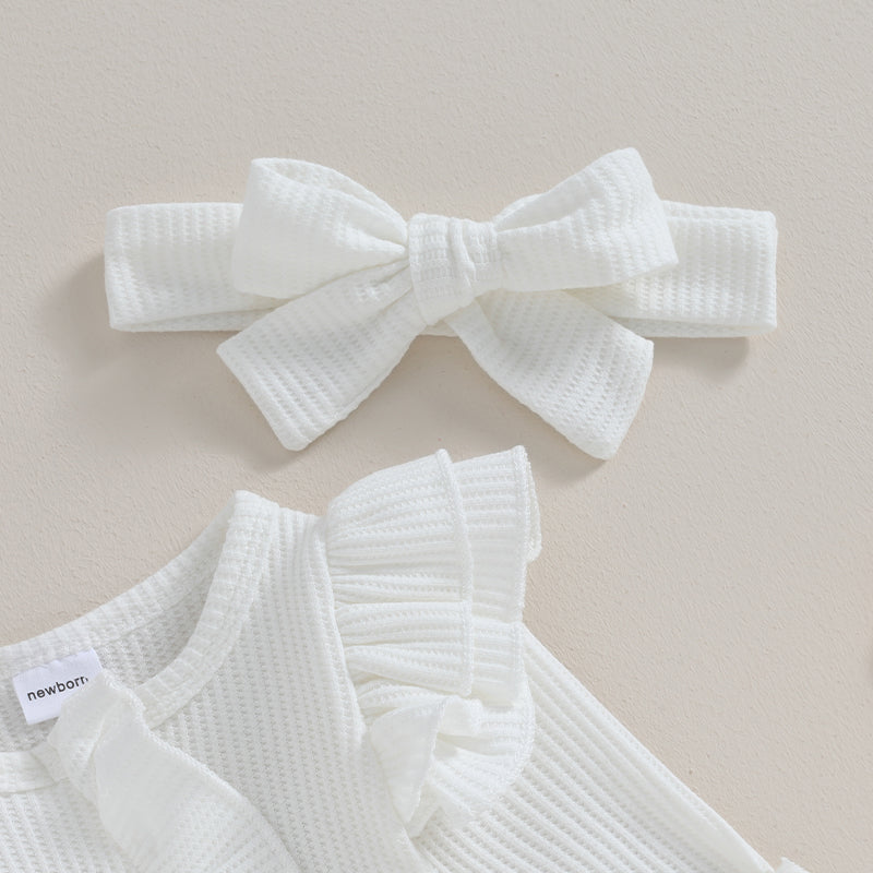 0-12M Baby Girl Ruffle Zipper Romper, Long Sleeve Jumpsuit