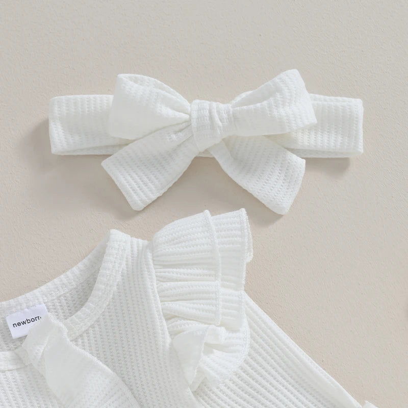 0-12M Baby Girl Ruffle Zipper Romper, Long Sleeve Jumpsuit