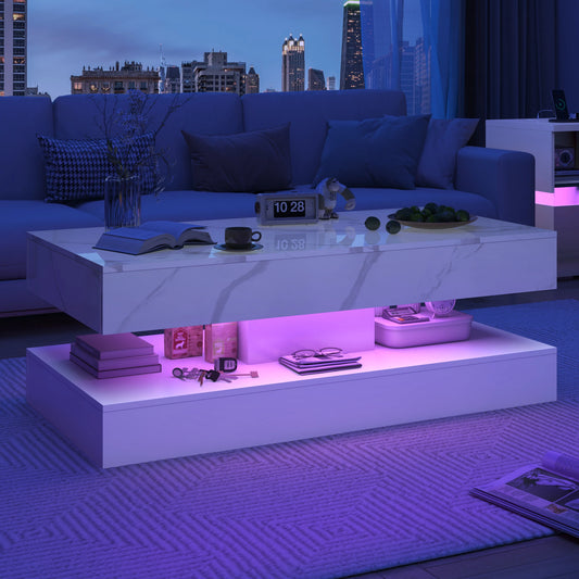 Modern Stylish Coffee Table with 2 Storage Drawers and LED lights