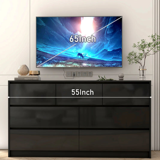 7 Drawer 55 Inch Modern Dresser with High Gloss Drawers