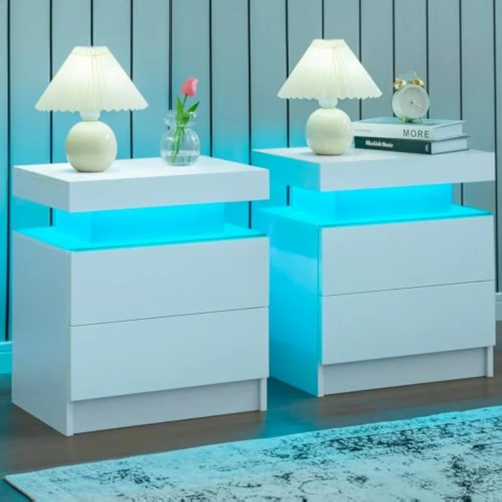 Set of 2 LED side stands with 2 Drawers