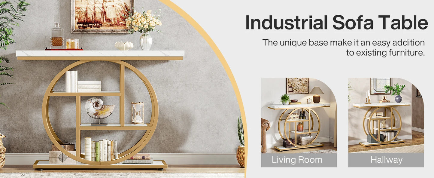 Modern Gold Sofa Table with Storage, 4 Tier