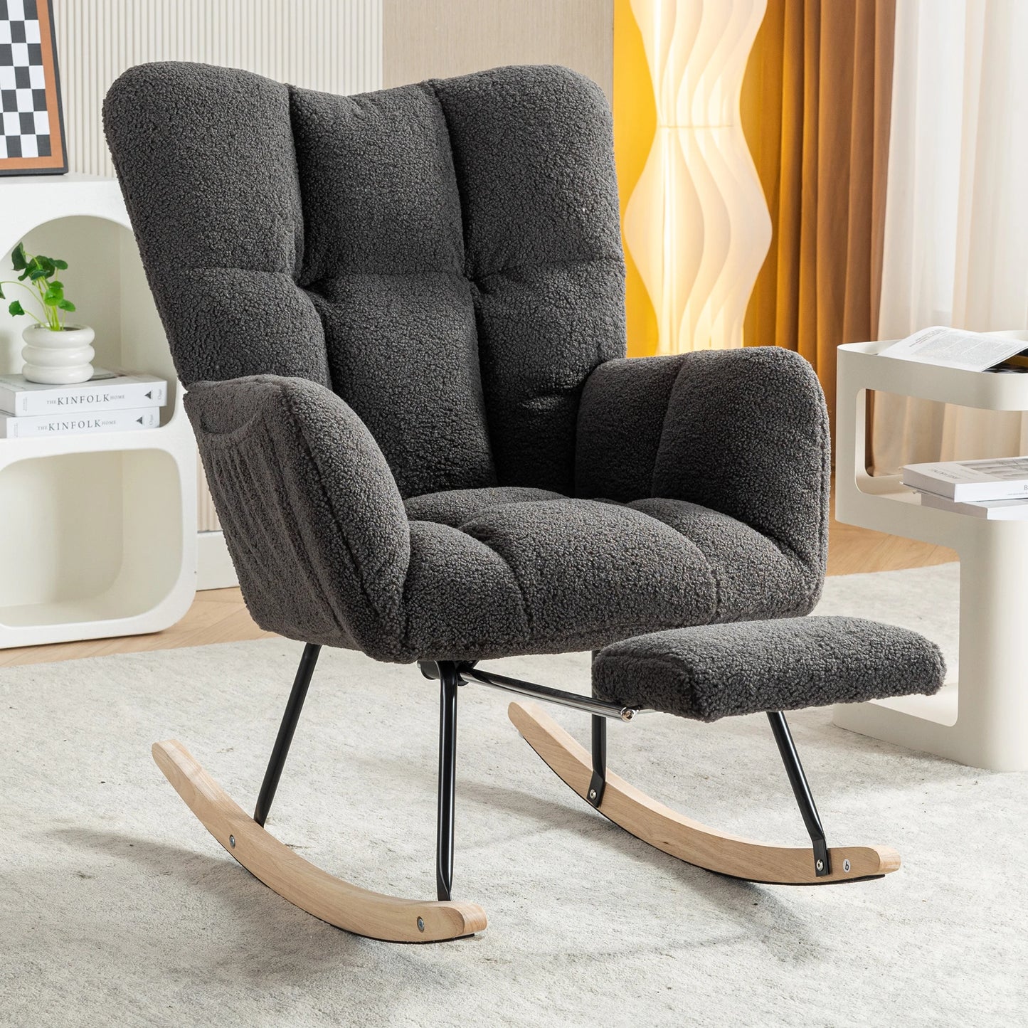 Fabric Rocking Chair With Adjustable Footrest