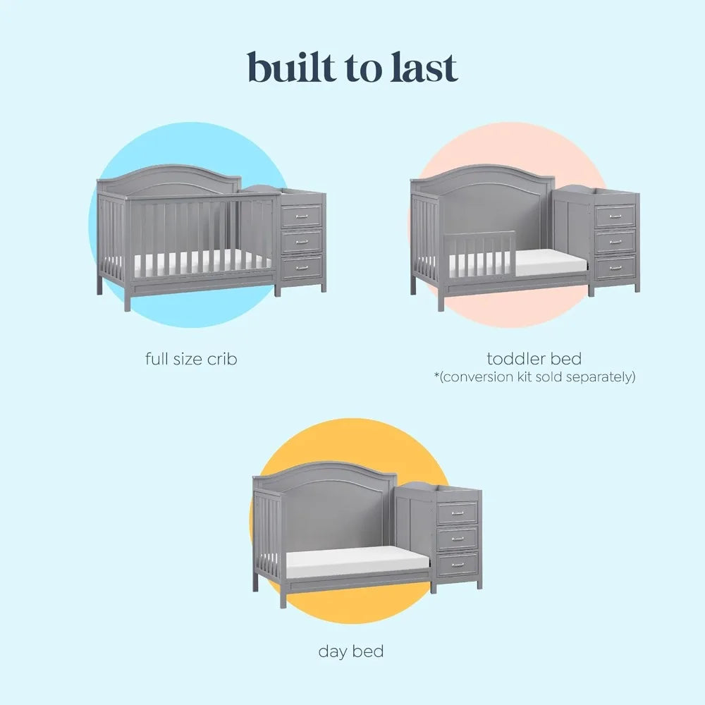 4-in-1 Convertible Baby Crib w/Changing Table - Wooden Toddler Bed, Daybed & Twin Bed Conversion