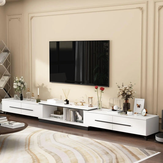 Extendable Media Console, Adjustable Length with Drawers and Legs