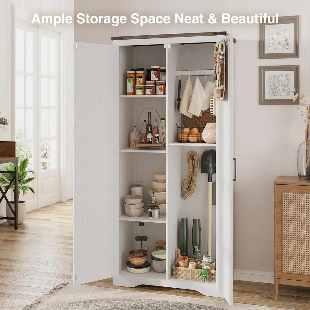Set of 2 Tall Storage Cabinet w/Adjustable Shelves w/2 Barn Doors