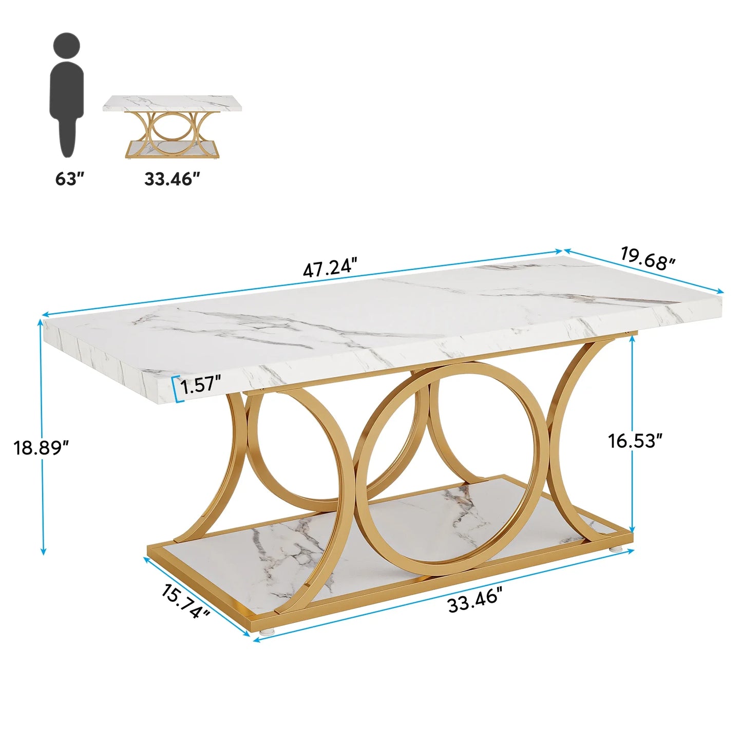 47.24-inch 2-tier Faux Marble Wood Coffee Table