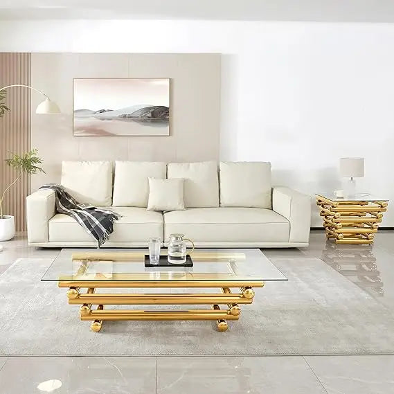 55" Rectangular Tempered Glass Top with Stainless Steel Legs