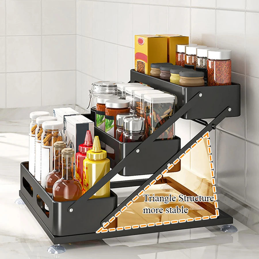 3-Layer Carbon Steel Kitchen Spice Rack Adjustable Height