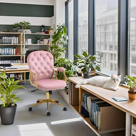 Home Office Desk Chair Comfy with Gold Legs and Arms