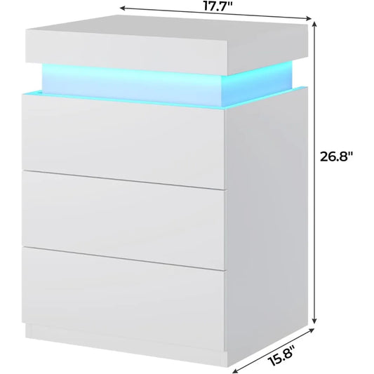 Side stand with Charging Station and LED Lights, Sliding Top, Drawers